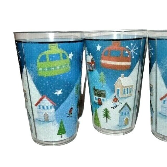Ski Lodge Acrylic Tumbler 4-Pc Snow Skiing Mountains Trees 19-oz Each Gift NEW - Picture 3 of 3